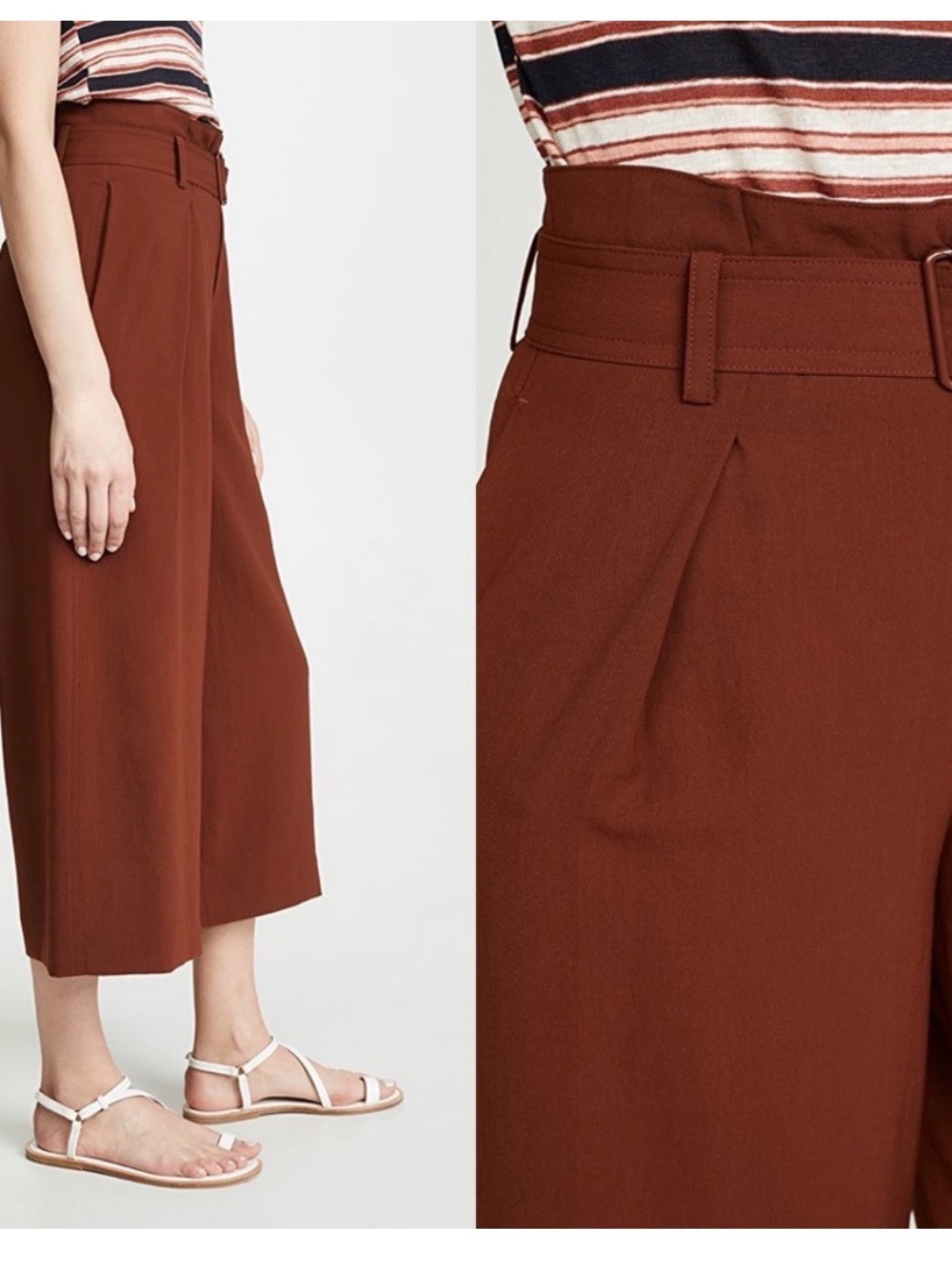 NEW Vince High Rise Belted Wide Leg Culottes in the shade Rust Sz 2 - Picture 5 of 11